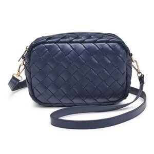 NWT! MADDIE Navy Woven Vegan Leather Crossbody